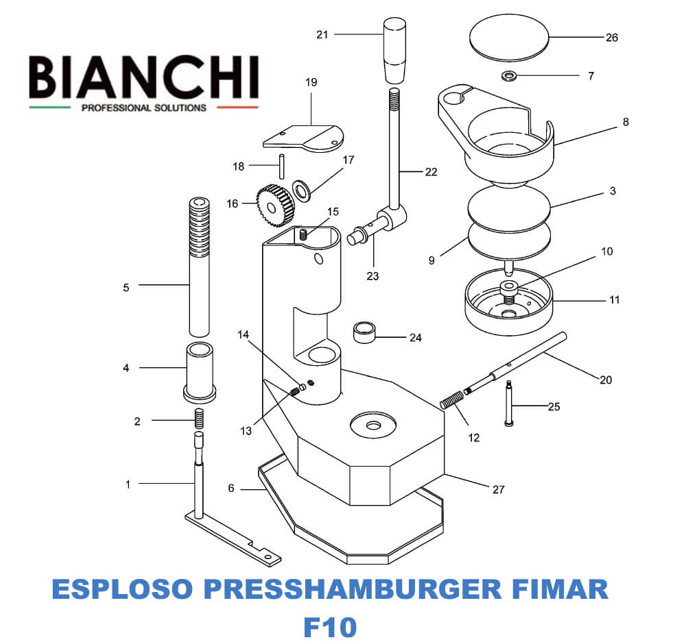 Esploso ricambi per pressamburger Fimar. F10